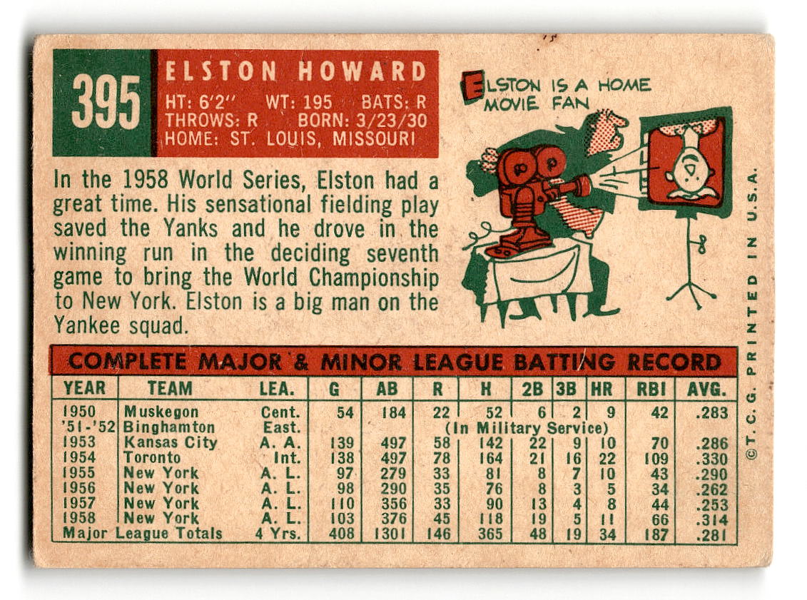 1959 Topps #395 Elston Howard New York Yankees VGEX