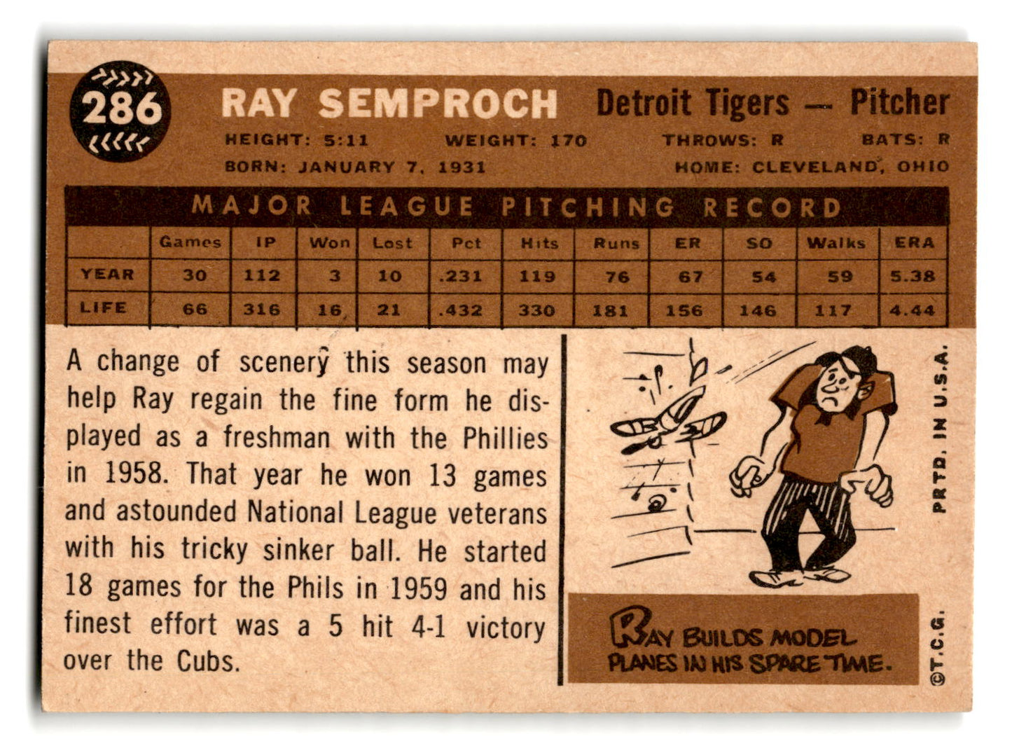1960 Topps #286 Ray Semproch EXMT
