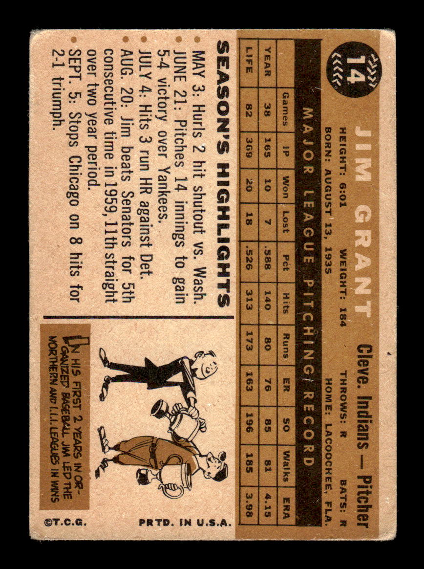 1960 Topps #14 Mudcat Grant - Cleveland Indians VG