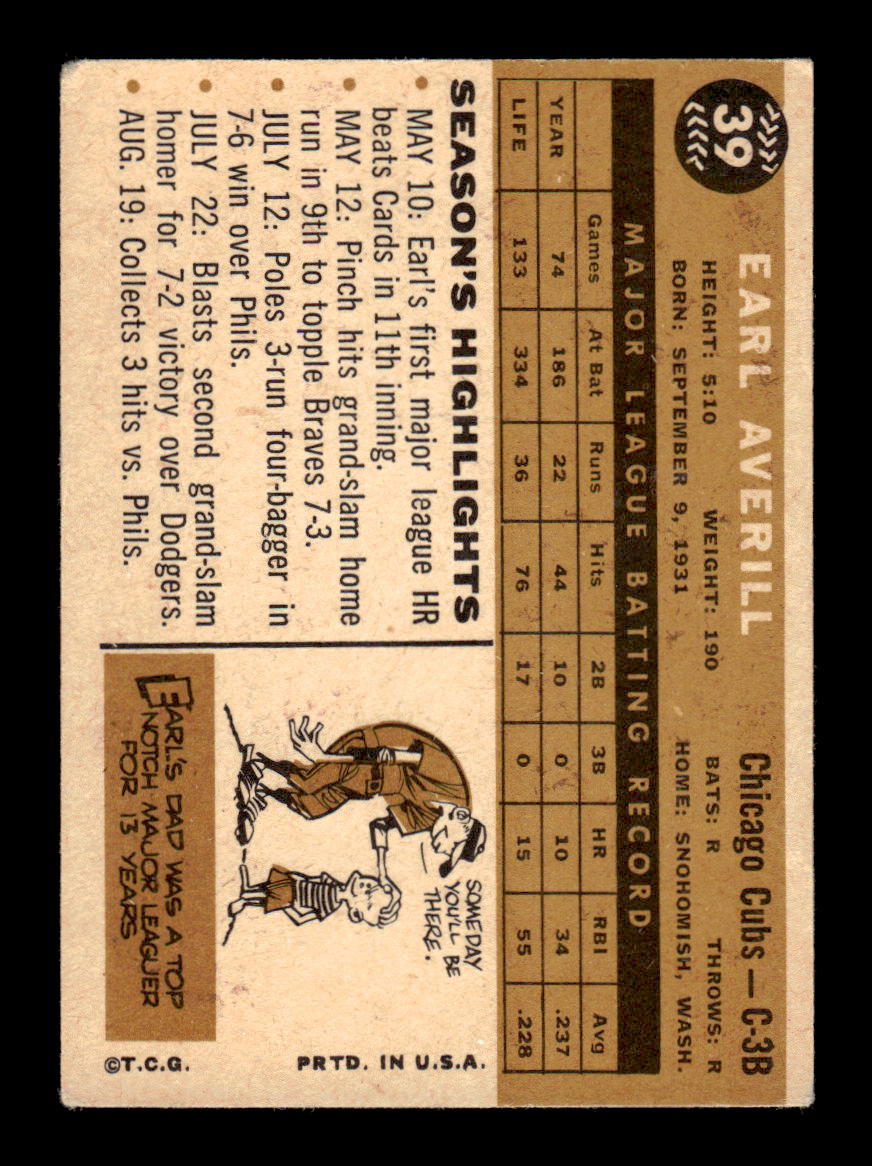 1960 Topps #39 Earl Averill Jr. - Chicago Cubs VGEX