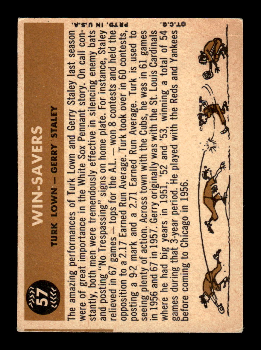 1960 Topps #57 Win-Savers - Turk Lown / Jerry Staley EX