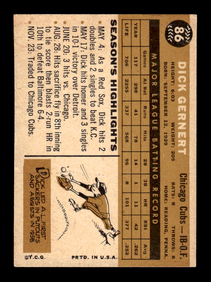 1960 Topps #86 Dick Gernert - Chicago Cubs EX