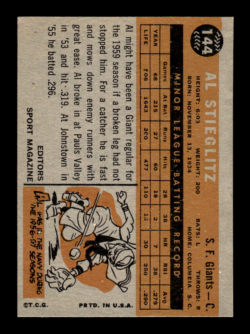 1960 Topps #144 Al Stieglitz - San Francisco Giants RC EX