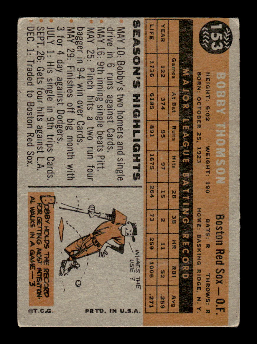 1960 Topps #153 Bobby Thomson - Boston Red Sox VGEX
