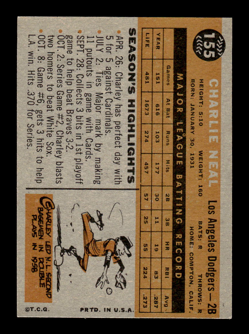 1960 Topps #155 Charlie Neal - Los Angeles Dodgers EX