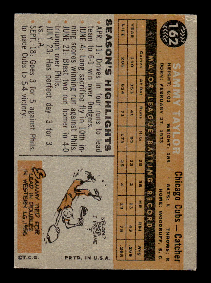1960 Topps #162 Sammy Taylor - Chicago Cubs EX
