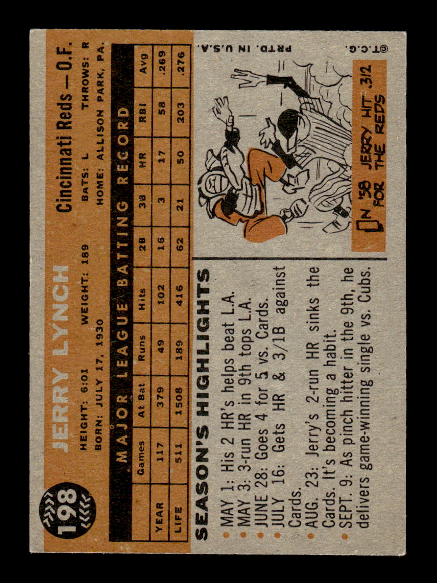 1960 Topps #198 Jerry Lynch - Cincinnati Reds EXMT