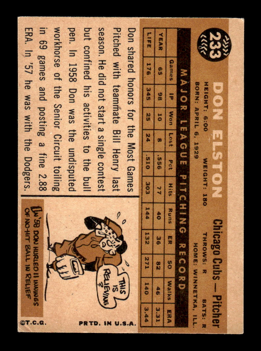 1960 Topps #233 Don Elston - Chicago Cubs VGEX