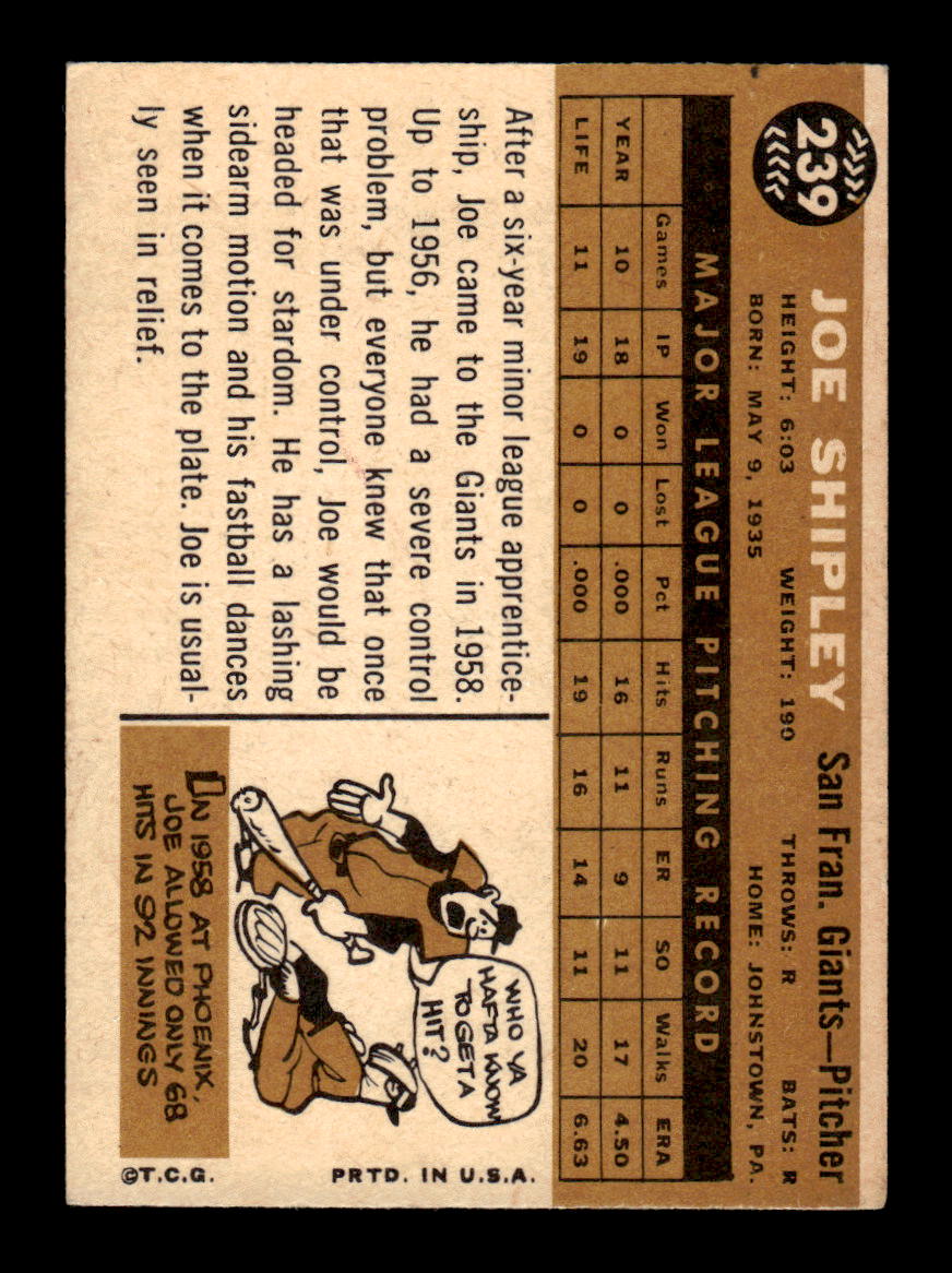 1960 Topps #239 Joe Shipley - San Francisco Giants VG