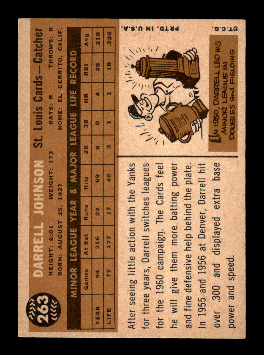 1960 Topps #263 Darrell Johnson - St. Louis Cardinals VGEX