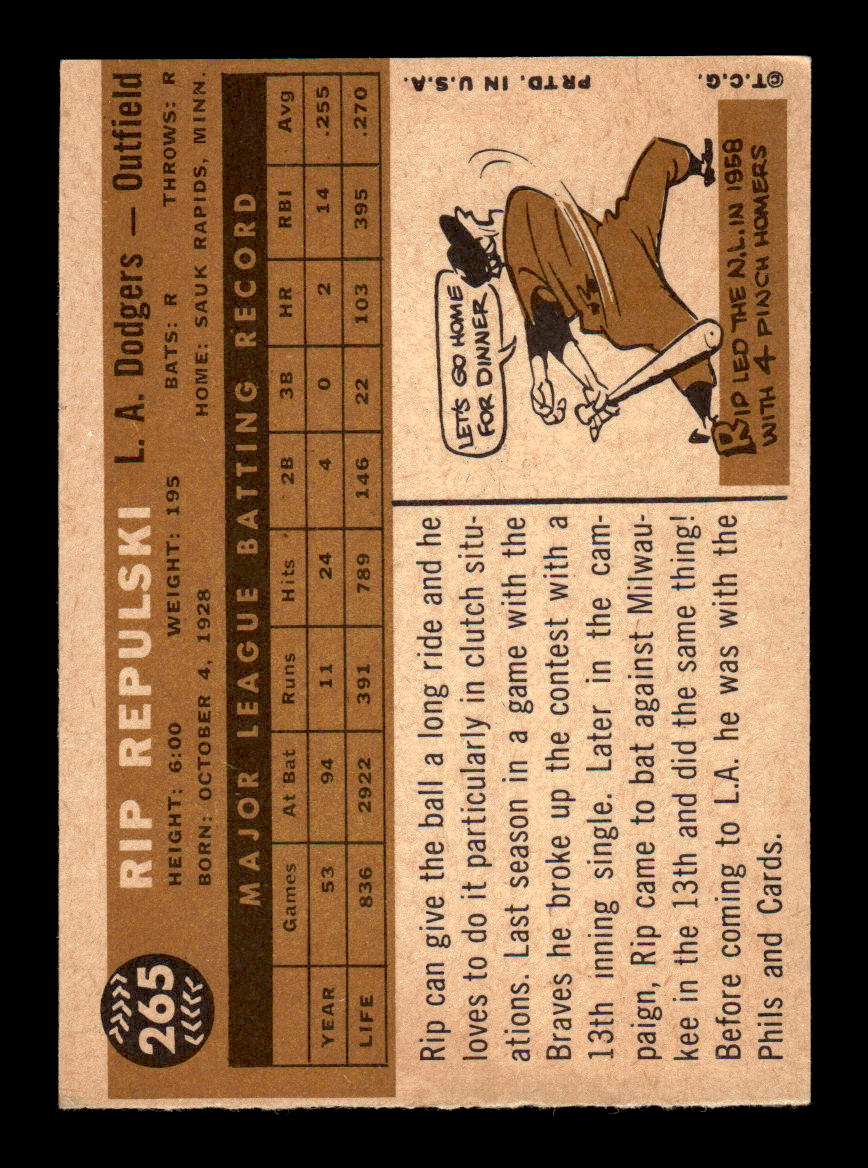 1960 Topps #265 Rip Repulski - Los Angeles Dodgers EXMT