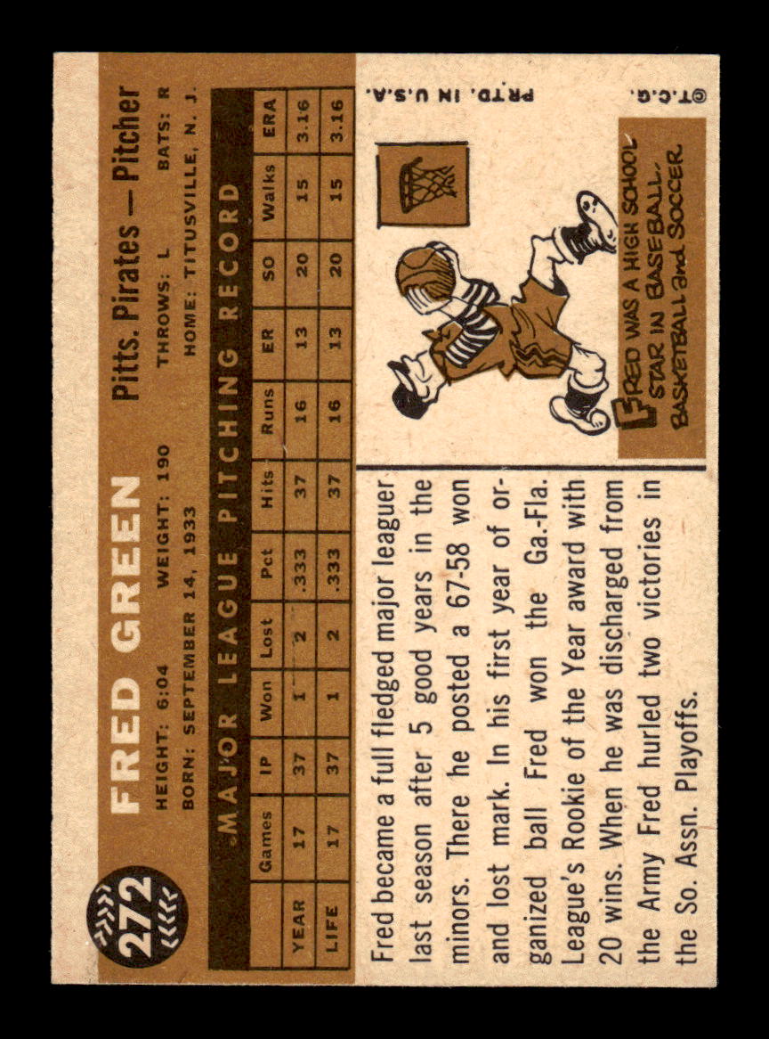 1960 Topps #272 Fred Green - Pittsburgh Pirates RC VGEX