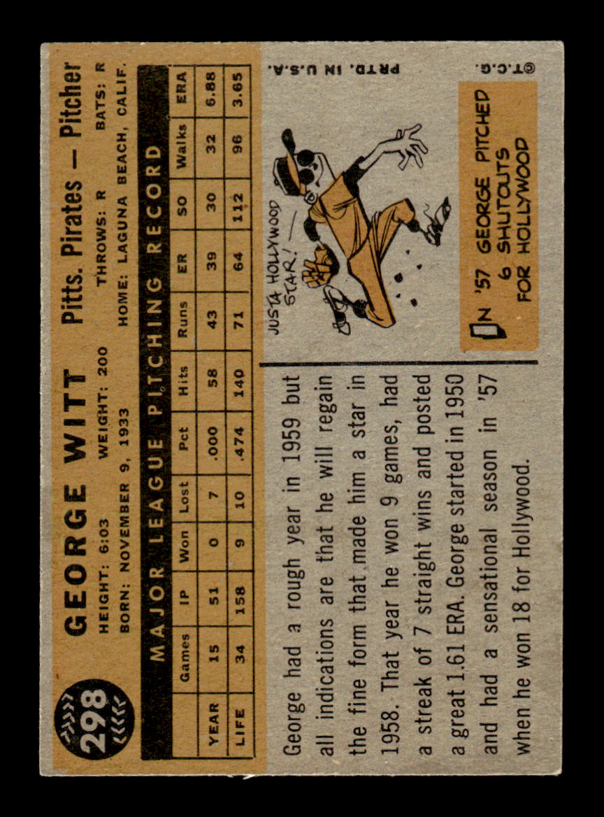 1960 Topps #298 George Witt - Pittsburgh Pirates EX