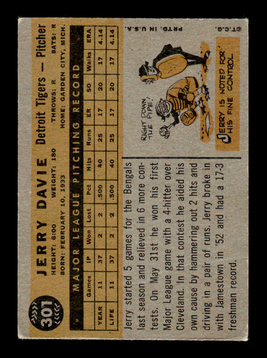 1960 Topps #301 Jerry Davie - Detroit Tigers VGEX