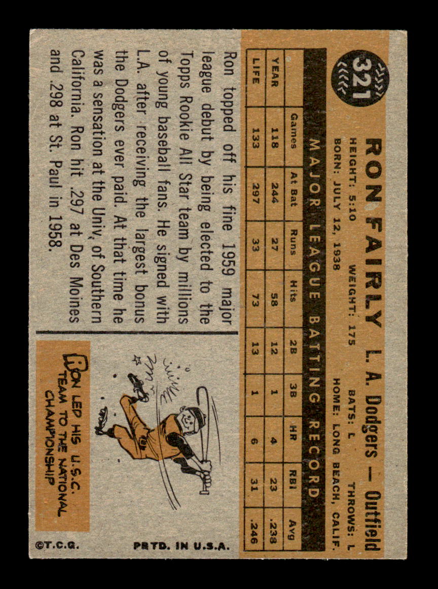 1960 Topps #321 Ron Fairly - Los Angeles Dodgers EX