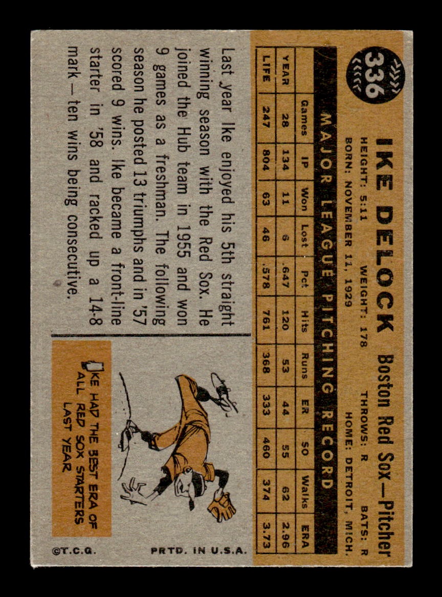 1960 Topps #336 Ike Delock - Boston Red Sox EX