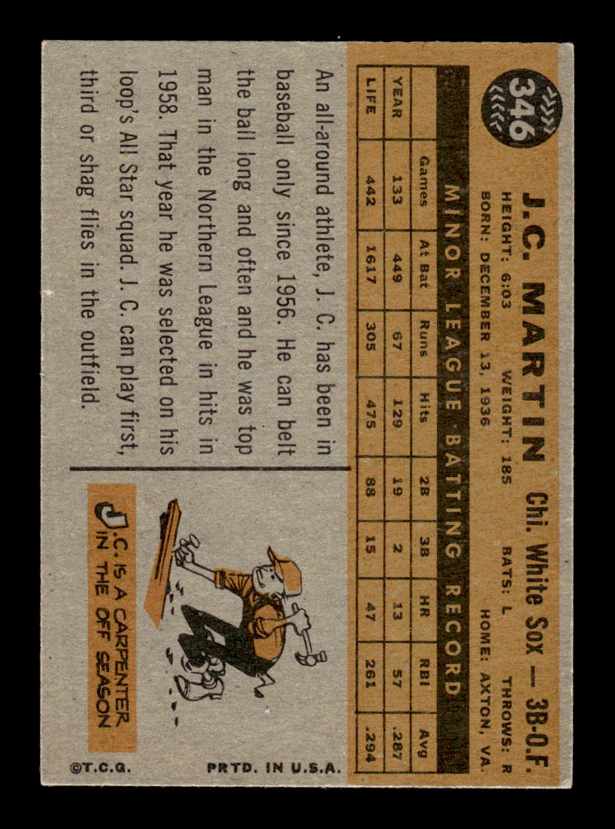 1960 Topps #346 J.C. Martin - Chicago White Sox RC EXMT