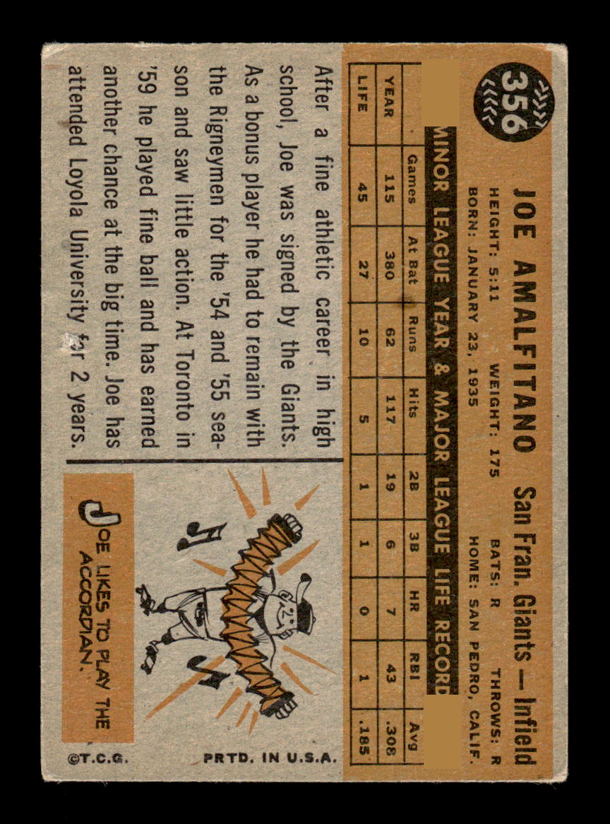 1960 Topps #356 Joe Amalfitano - San Francisco Giants VGEX