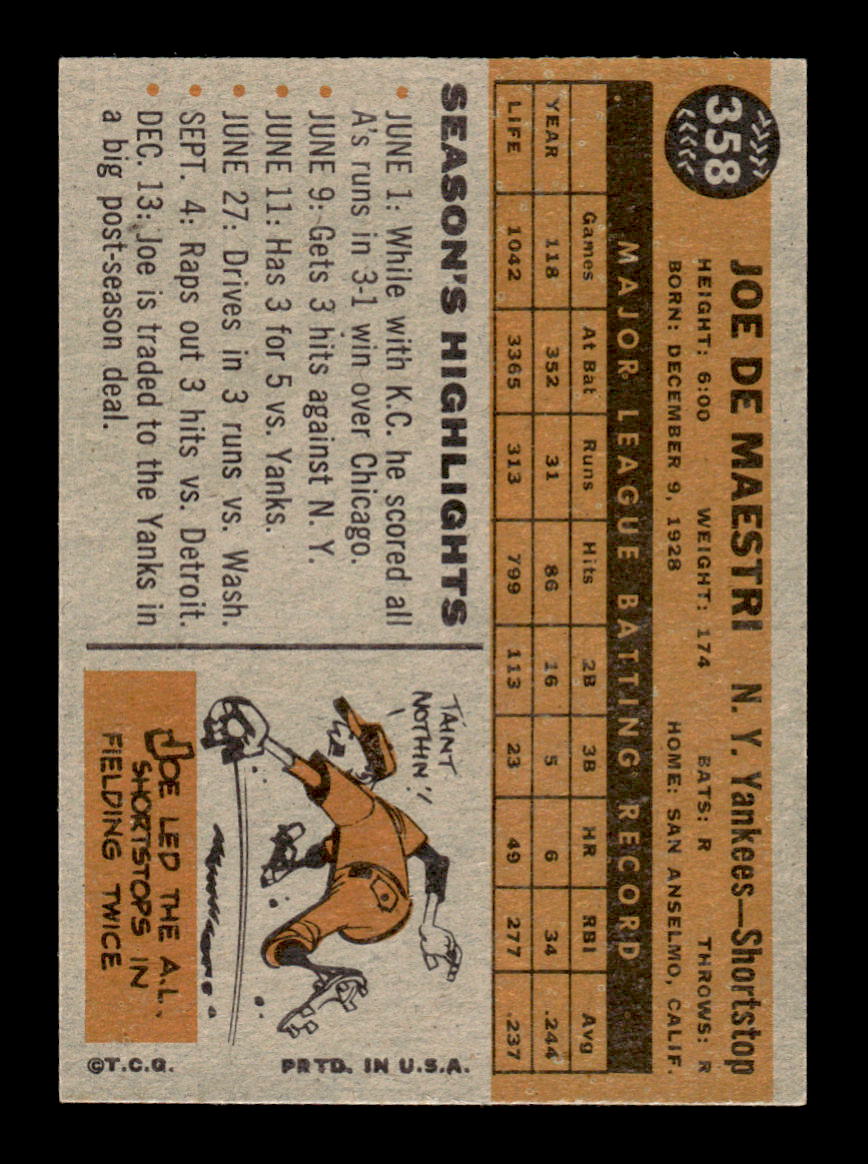 1960 Topps #358 Joe DeMaestri - New York Yankees EXMT