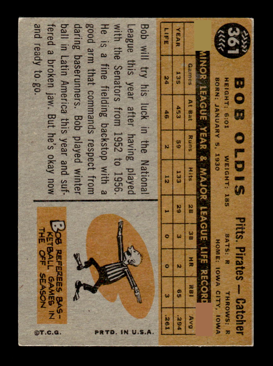 1960 Topps #361 Bob Oldis - Pittsburgh Pirates EX