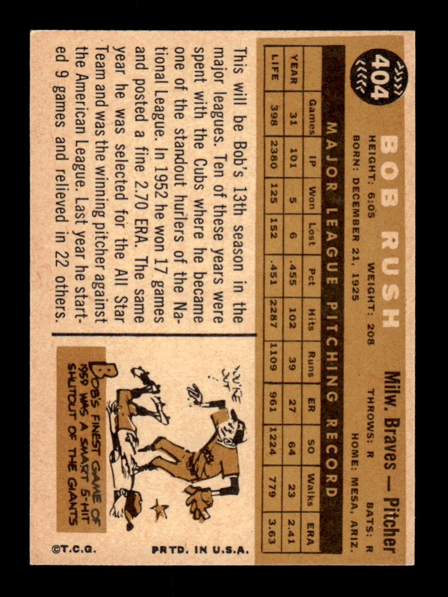 1960 Topps #404 Bob Rush - Milwaukee Braves EXMT