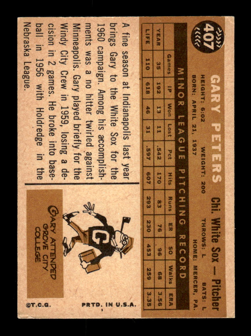1960 Topps #407 Gary Peters - Chicago White Sox RC VGEX
