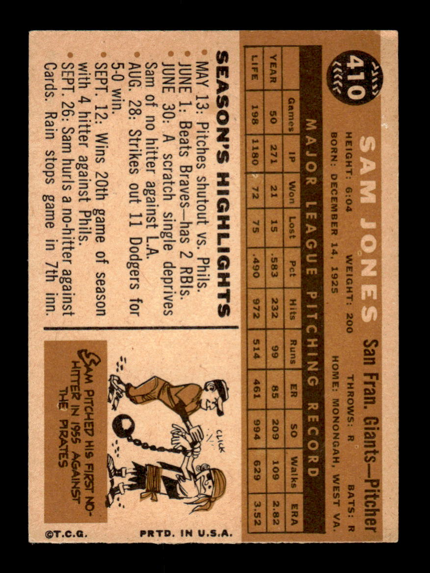 1960 Topps #410 Sam Jones - San Francisco Giants VG