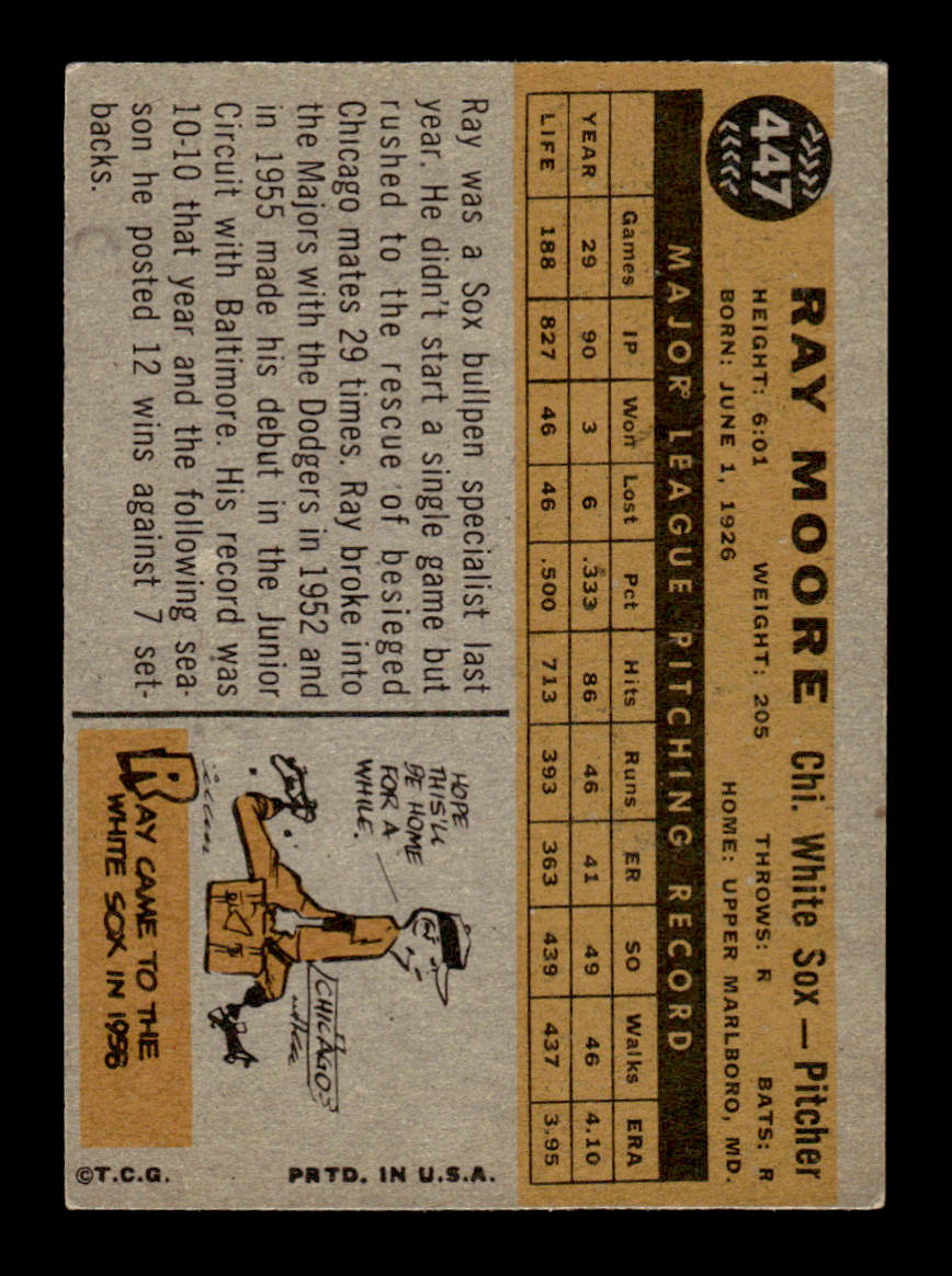 1960 Topps #447 Ray Moore - Chicago White Sox EX