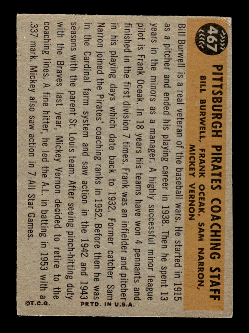 1960 Topps #467 Pirates Coaches VGEX