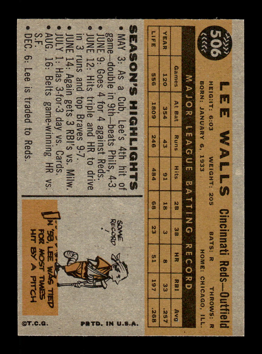 1960 Topps #506 Lee Walls - Cincinnati Reds EXMT NMT