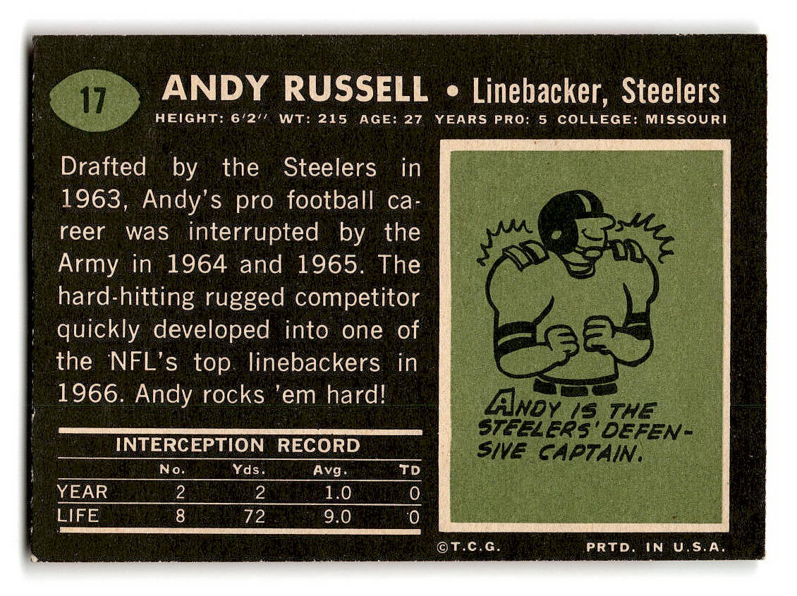 1969 Topps #17 Andy Russell Pittsburgh Steelers EX