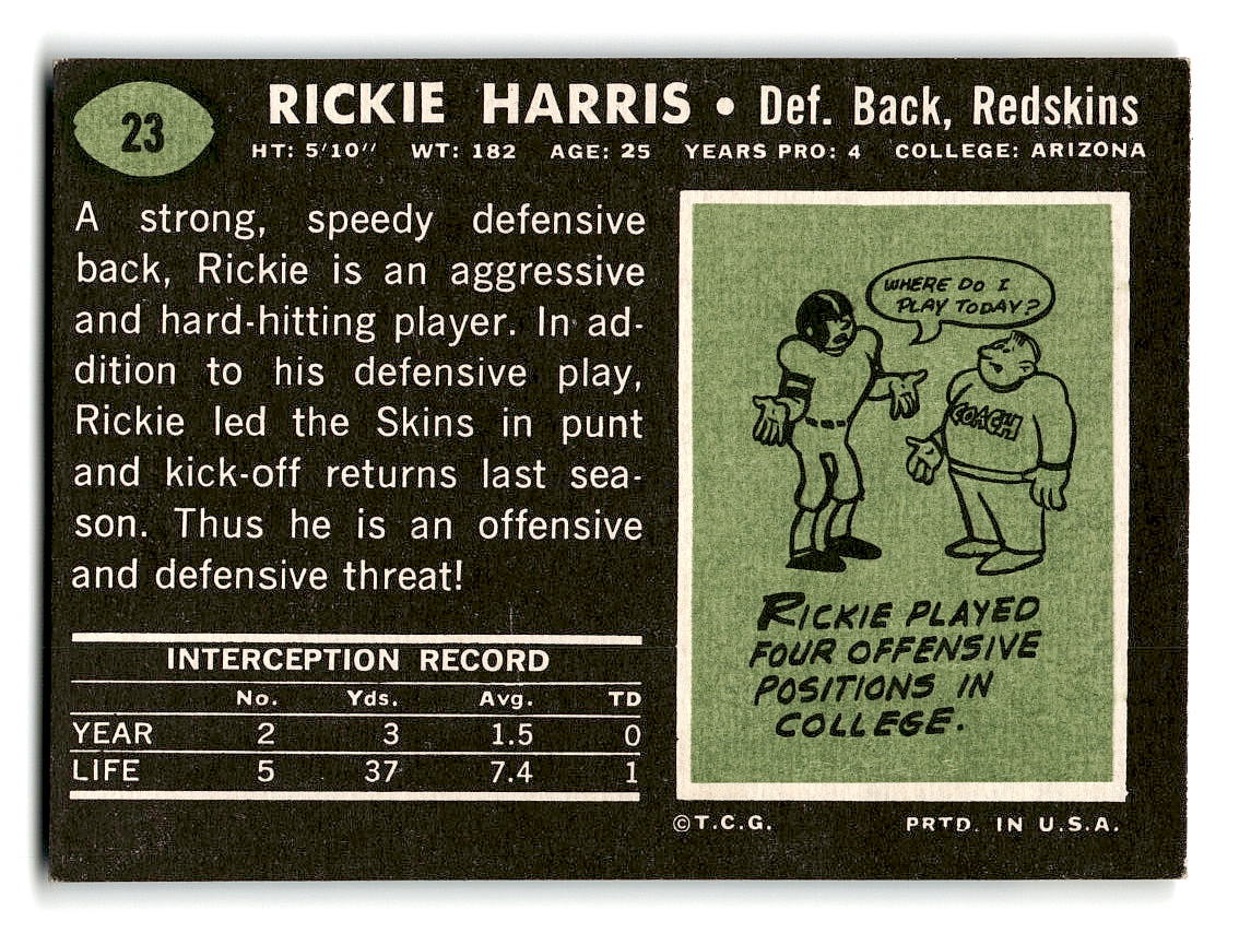 1969 Topps #23 Rickie Harris Washington Redskins EX