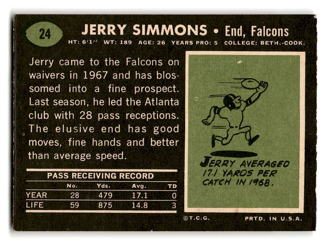 1969 Topps #24 Jerry Simmons Atlanta Falcons EX