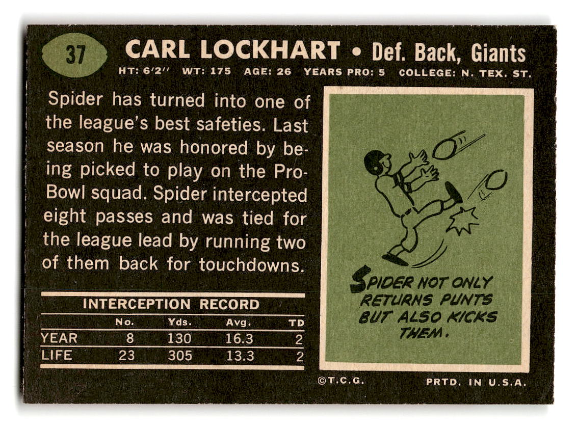 1969 Topps #37 Spider Lockhart New York Giants EX