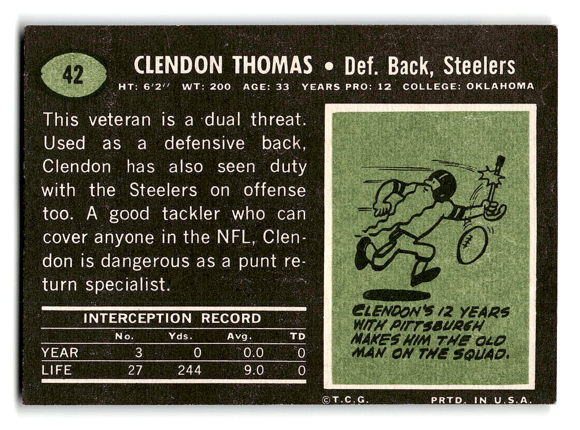 1969 Topps #42 Clendon Thomas Pittsburgh Steelers EX