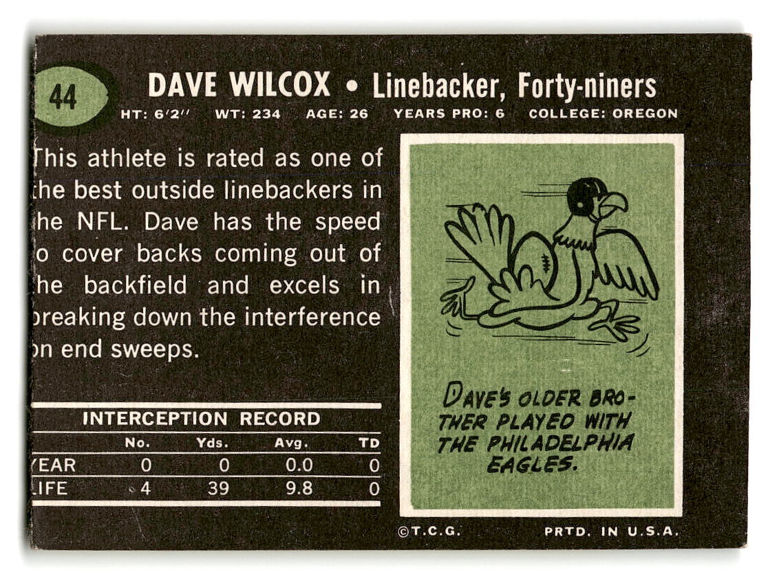 1969 Topps #44 Dave Wilcox San Francisco 49ers EX