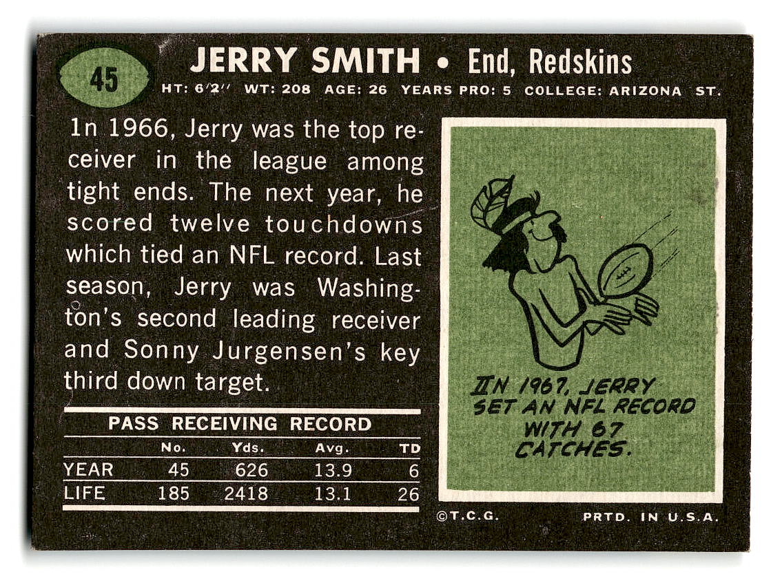 1969 Topps #45 Jerry Smith Washington Redskins EX