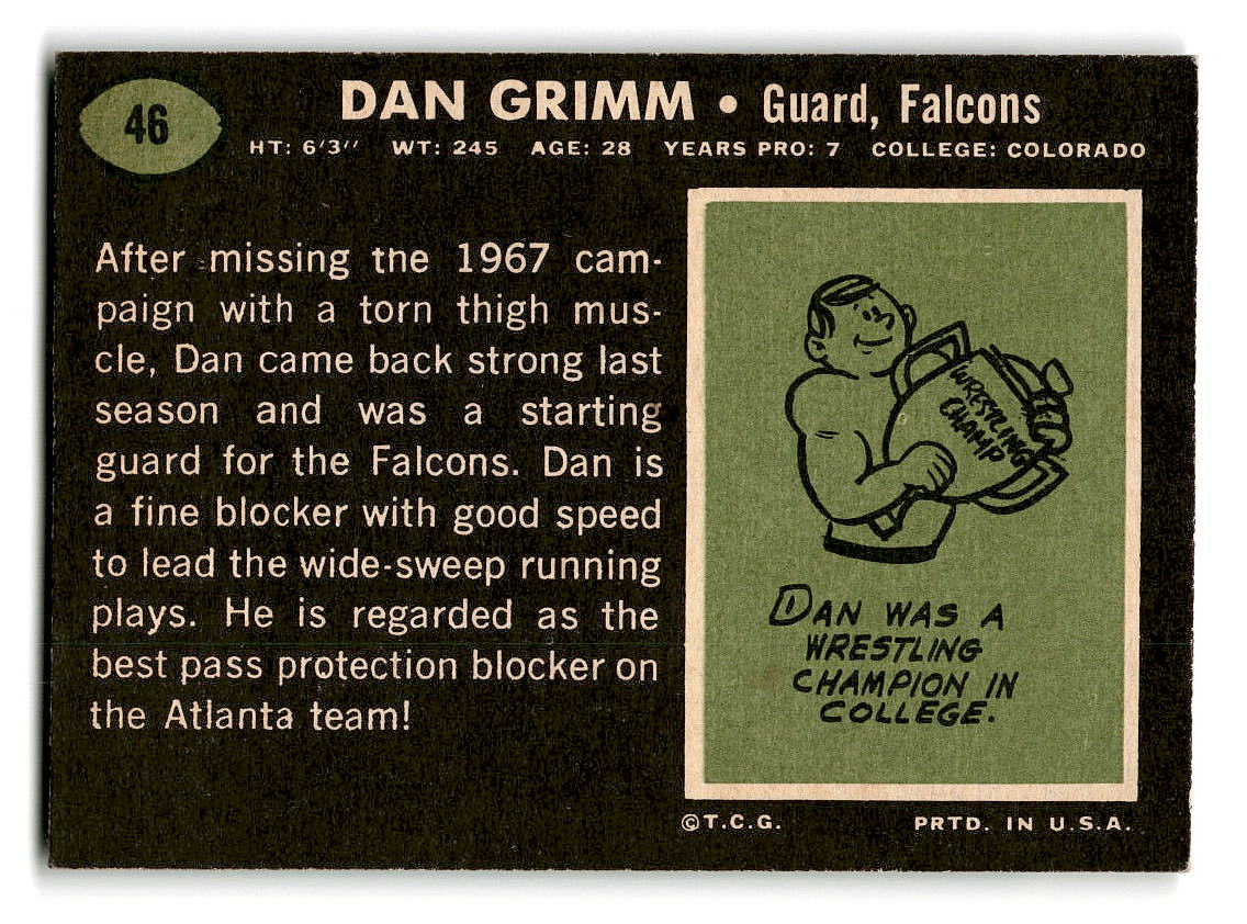 1969 Topps #46 Dan Grimm Atlanta Falcons EX