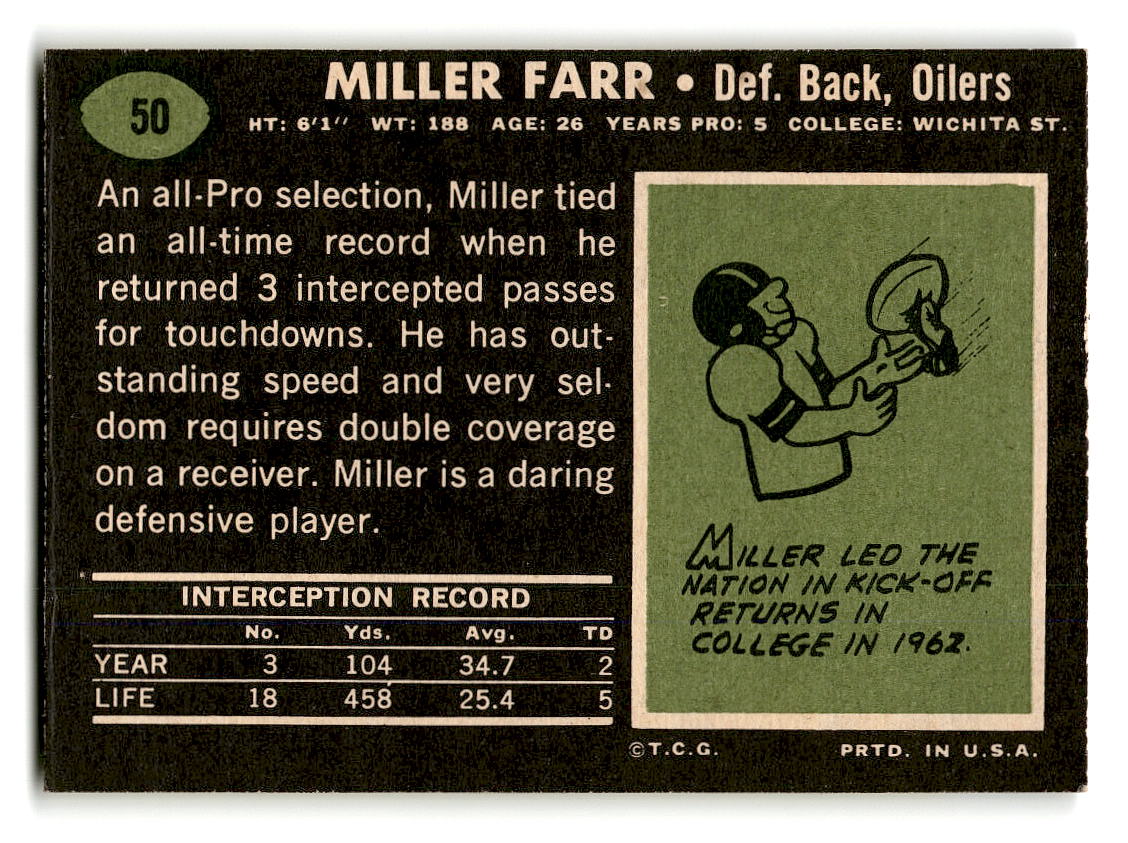 1969 Topps #50 Miller Farr Houston Oilers EX