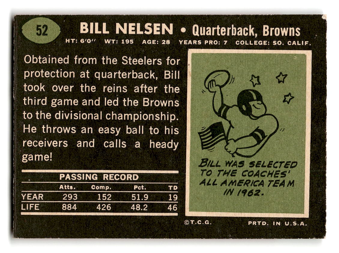 1969 Topps #52 Bill Nelsen Cleveland Browns EX