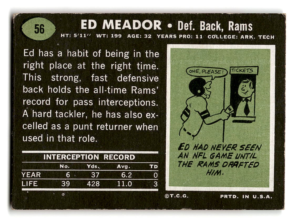 1969 Topps #56 Ed Meador Los Angeles Rams EX