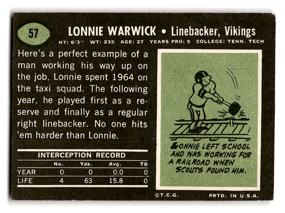 1969 Topps #57 Lonnie Warwick RC Minnesota Vikings EX