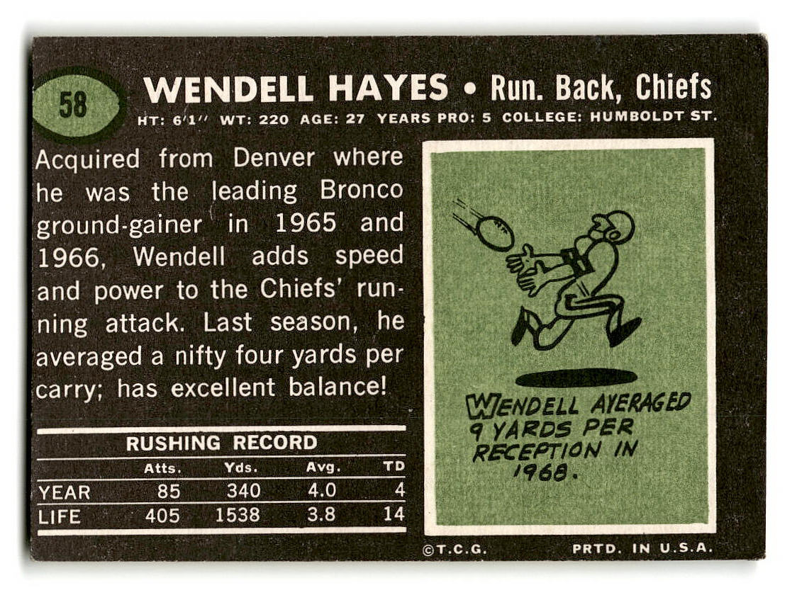 1969 Topps #58 Wendell Hayes Kansas City Chiefs EX
