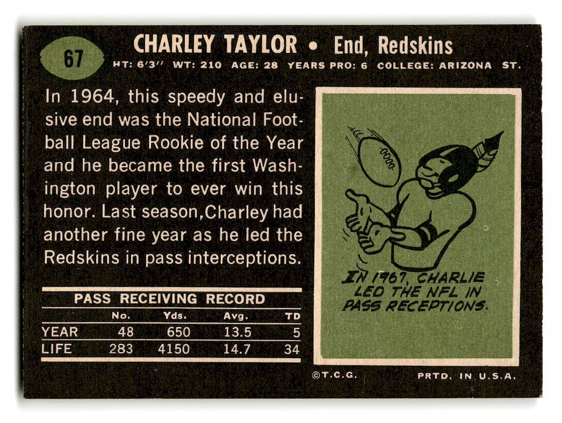 1969 Topps #67 Charley Taylor UER Washington Redskins EX