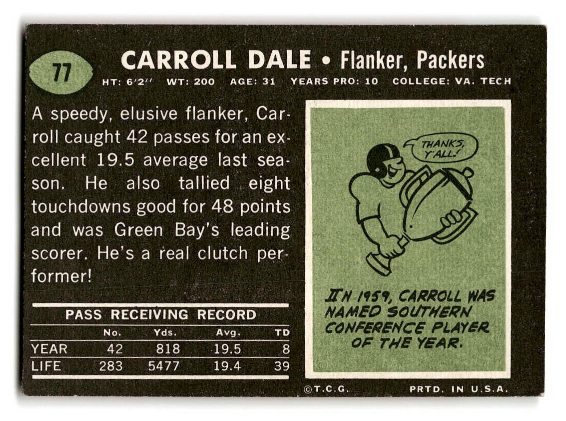 1969 Topps #77 Carroll Dale Green Bay Packers EX