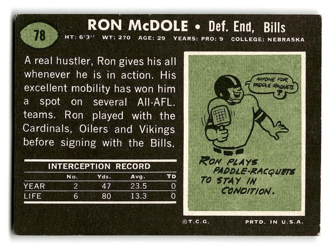 1969 Topps #78 Ron McDole Buffalo Bills EX