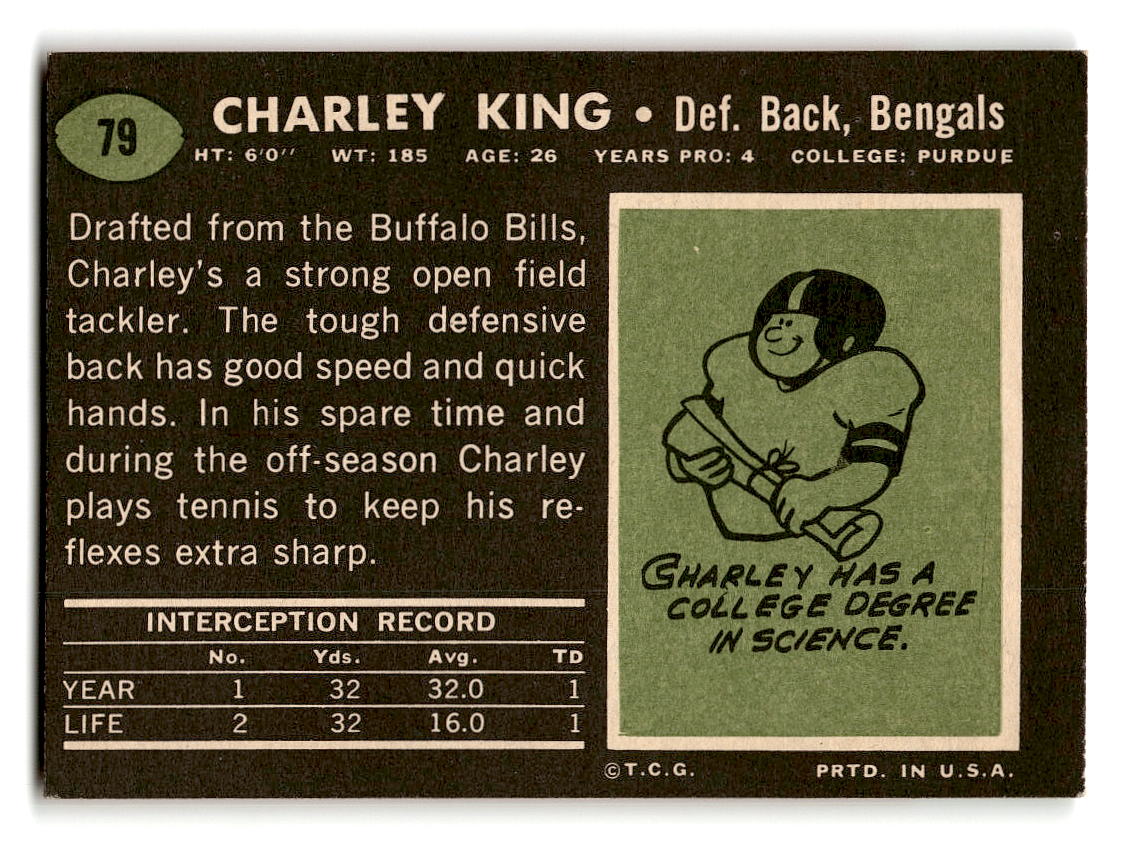1969 Topps #79 Charley King RC Cincinnati Bengals EX