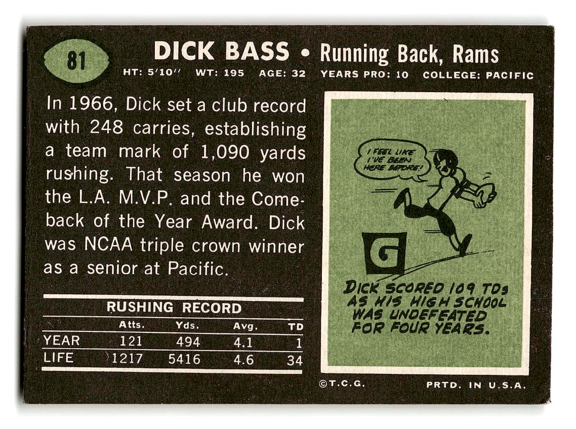 1969 Topps #81 Dick Bass Los Angeles Rams EX