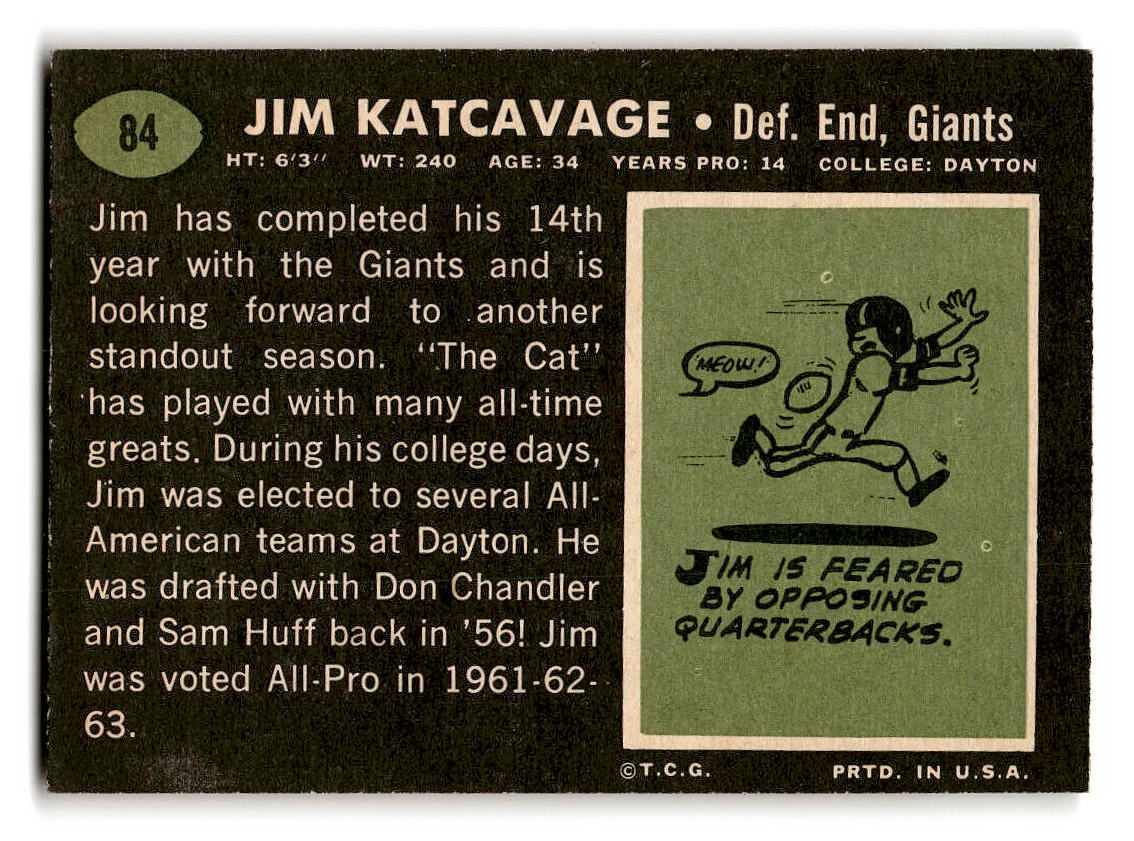 1969 Topps #84 Jim Katcavage New York Giants EX