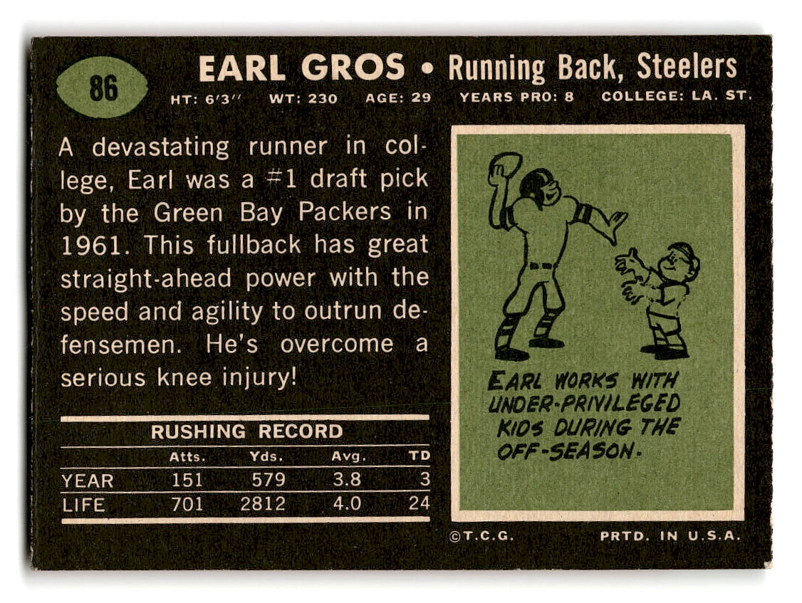 1969 Topps #86 Earl Gros Pittsburgh Steelers EX